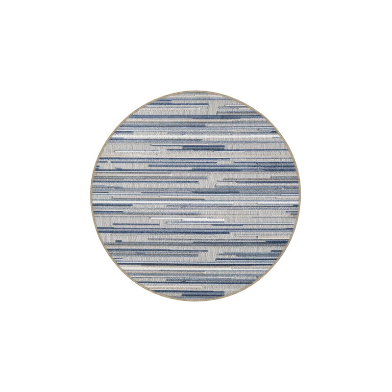 Tapis gris tissé à rayures, Rond 4 pi