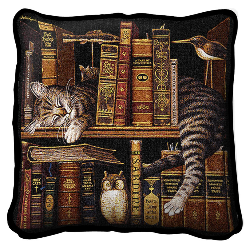 Housse de coussin « Frederick le chat lettré » de Pure Country Weavers, par Charles Wysocki, finie à la main et tissée en coton, fabriquée aux États-Unis (17 x 17 pouces).