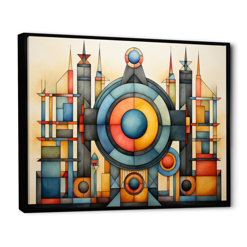 " African Ndebele Patterns ", 30" H x 40" W x 1.5" D, Black Floater Framed