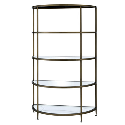 5 - Tier Semicircle Shaped Mirrored Rack, Metal Frame, Tempered Glass, 36"w X 18"d 60"h, 10lbs Shelf Limit Shelving, Clear 36 Inches Wide, 18 Deep, 60 High, Per