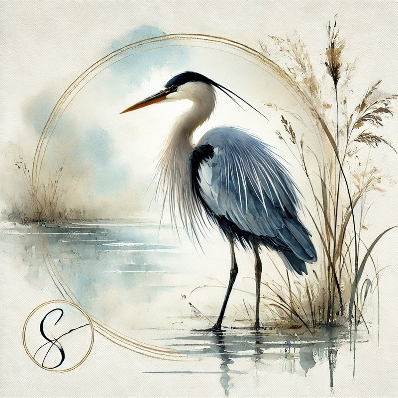 «Golden Serenity Blue Heron», impression sur toile, H 20 po x l 20 po x P 1,5 po