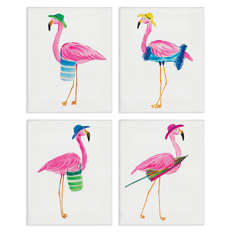  «Fun Beach Flameos», ensemble de 4 toiles murales par Julie DeRice, H 14 po x l 11 po
