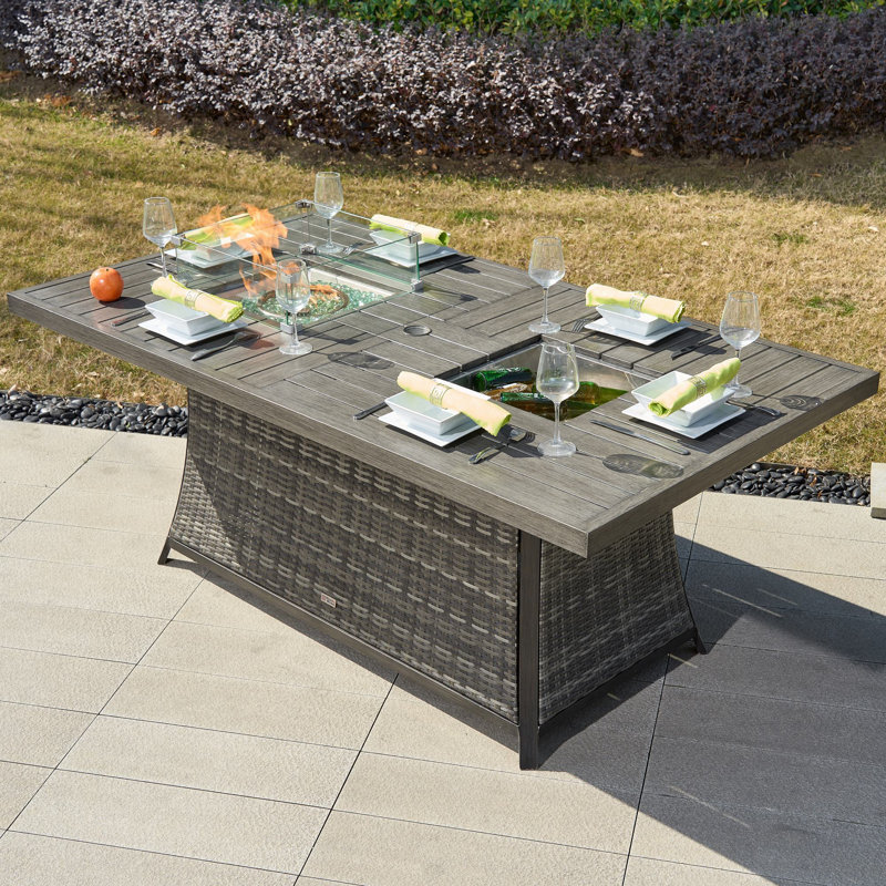 Aliaksey Rectangle Propane Smokeless Fire Pit Table, Gray