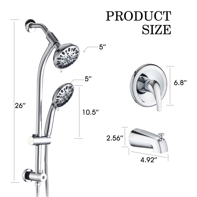 Barre coulissante sans perceuse avec pomme de douche à 7 fonctions et douche à main à 7 fonctions, Chrome