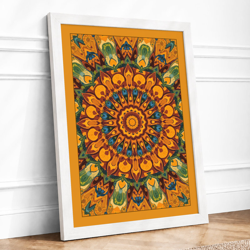 Golden Mandala Rising Botanical - Framed Print, A3 - 42.0 x 29.7 cm, White