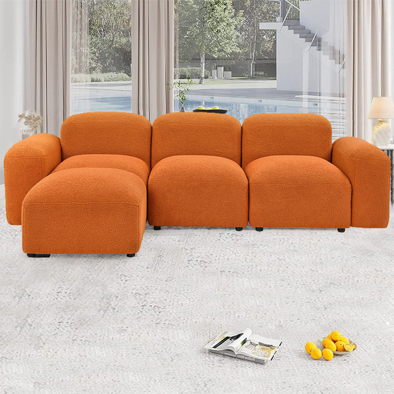 Assise modulaire réversible de 94 po avec repose-pieds Ashawn, 100 % polyester orange