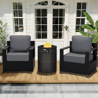 Ensemble de mobilier d'extérieur moderne en aluminium 2 personnes avec 2 fauteuils, table de foyer 2-en-1 et coussins gris Abdullah