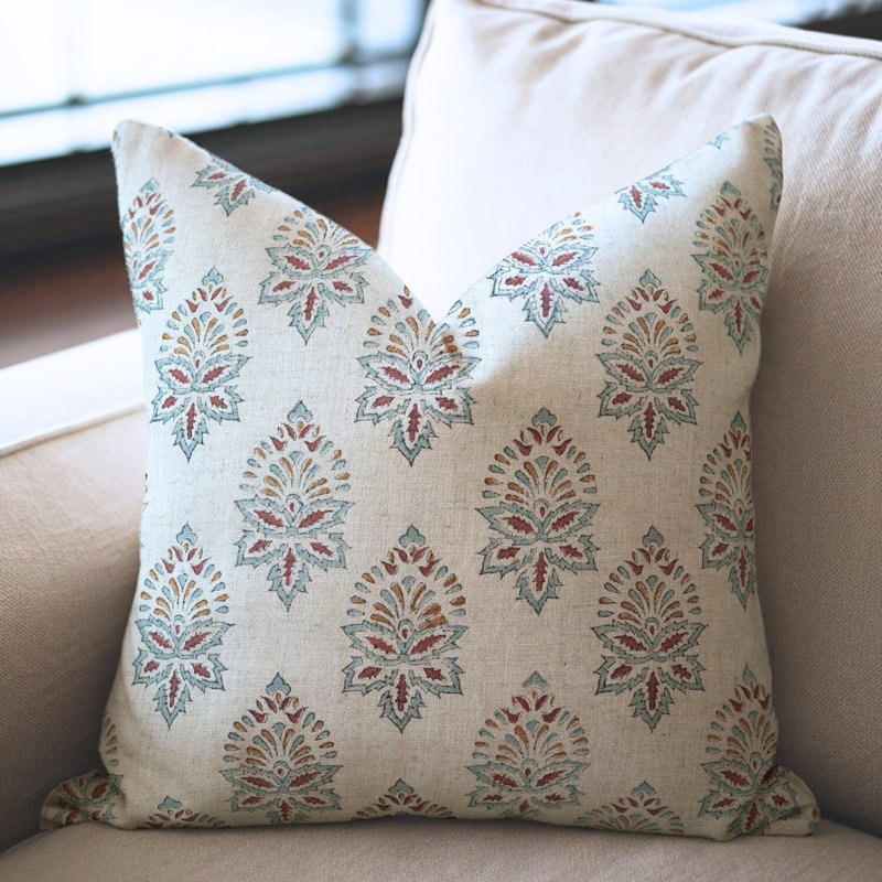 Housse de coussin Fabividine Boho, imprimé floral en lin, brun, Samrat, Carrée, H 14 po x l 14 po