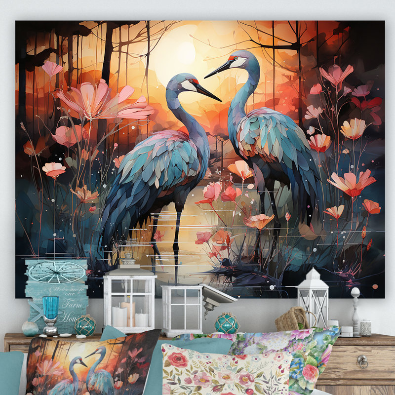 Flamant crépuscule sur toile, Toile tendue, H 12 po x l 20 po x P 1,5 po