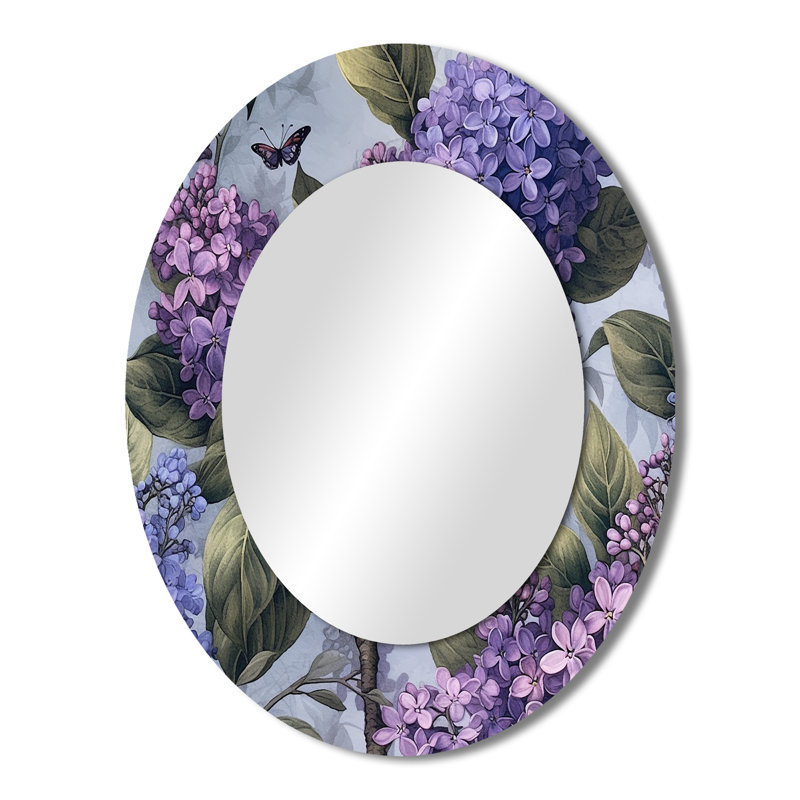 Purple Lilacs Fragrant Blossoms II - Large Oval Wall Mirror On Metal, 43" x 33"
