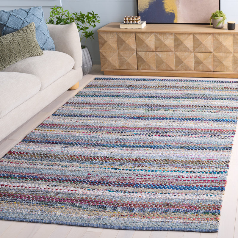 Vesey Hand Woven Cotton Striped Rug, Rectangle 5' x 8'