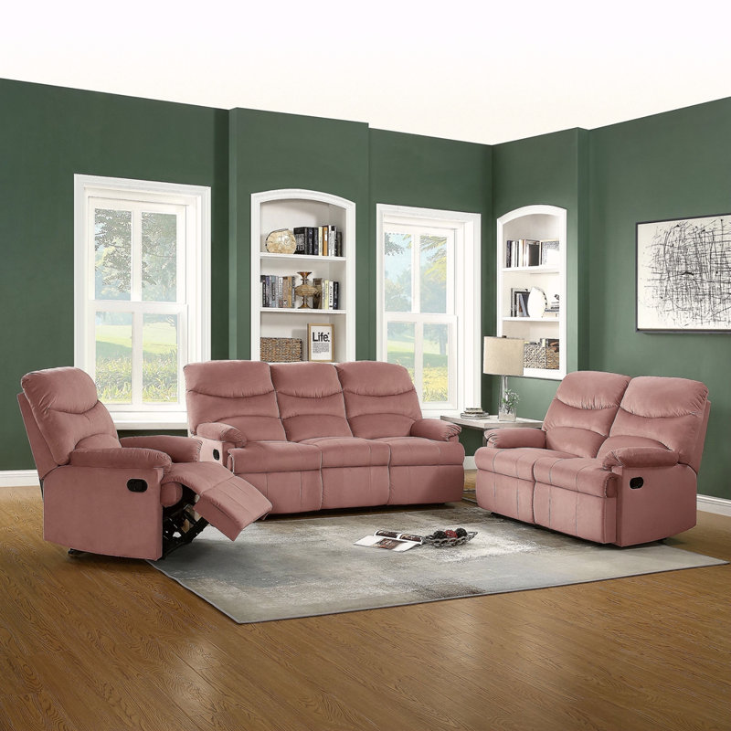 Everrett Upholstered Recliner, Blush Pink Velvet, Manual - Handle / Lever