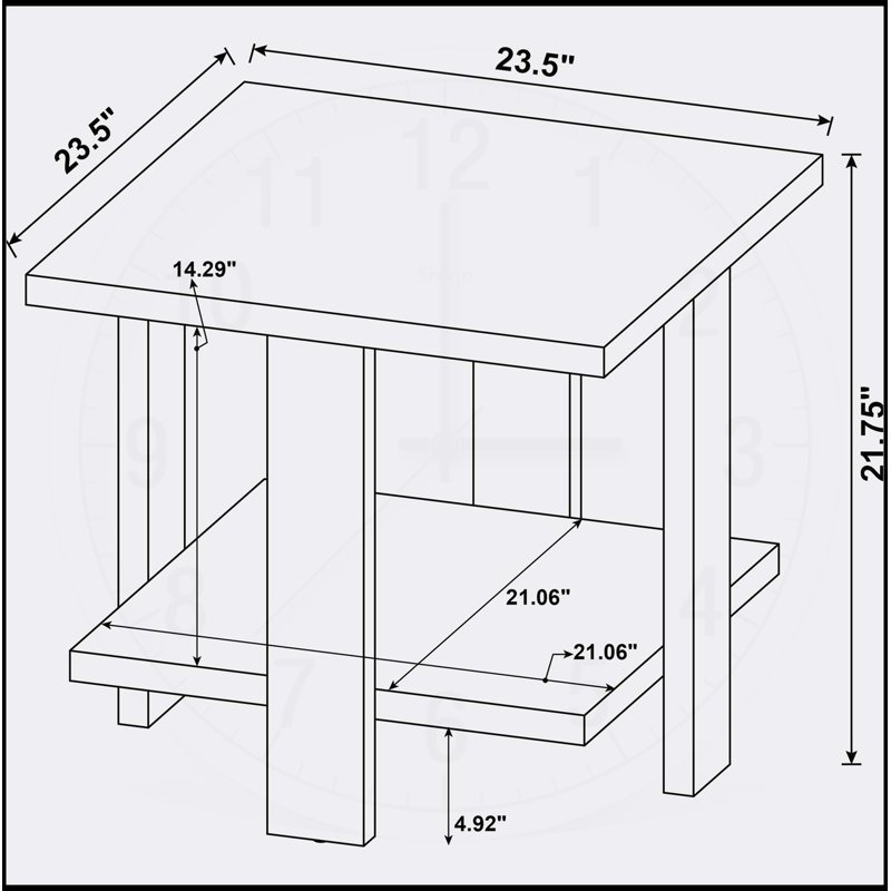 Table de bout carrée rustique à finition mangue avec deux surfaces et de larges pieds en forme de planche pour des espaces modernes et décontractés