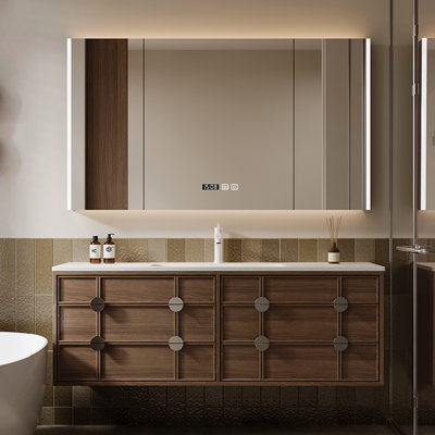 Chinese-style retro brown bathroom cabinet