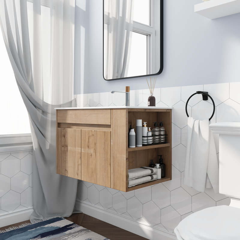 Sian 30.02'' Single Bathroom Vanity with Ceramic Top, Glossy White