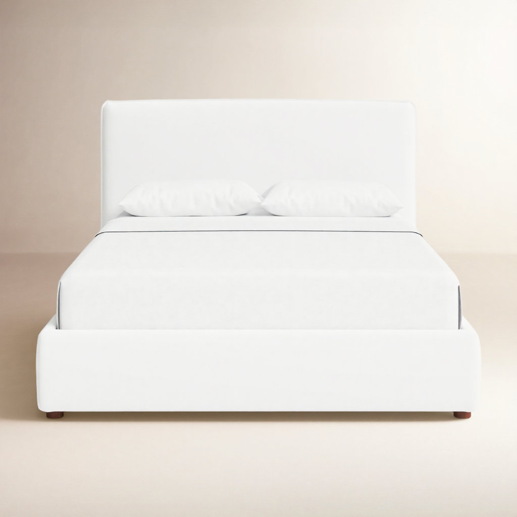 Callahan Linen Upholstered Bed, Queen, White Linen