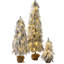 Ensemble de 3 sapins de Noël enneigé pré-éclairés, modes à DEL réglables, base de pot en toile de jute pour le style des Fêtes, ensemble de 3