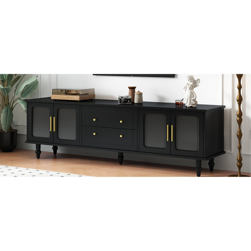 Support pour téléviseur gracieux jusqu'à 78 po: portes en verre cannelé, rangement organisé, écran Glorious noir pour 78 po: finition