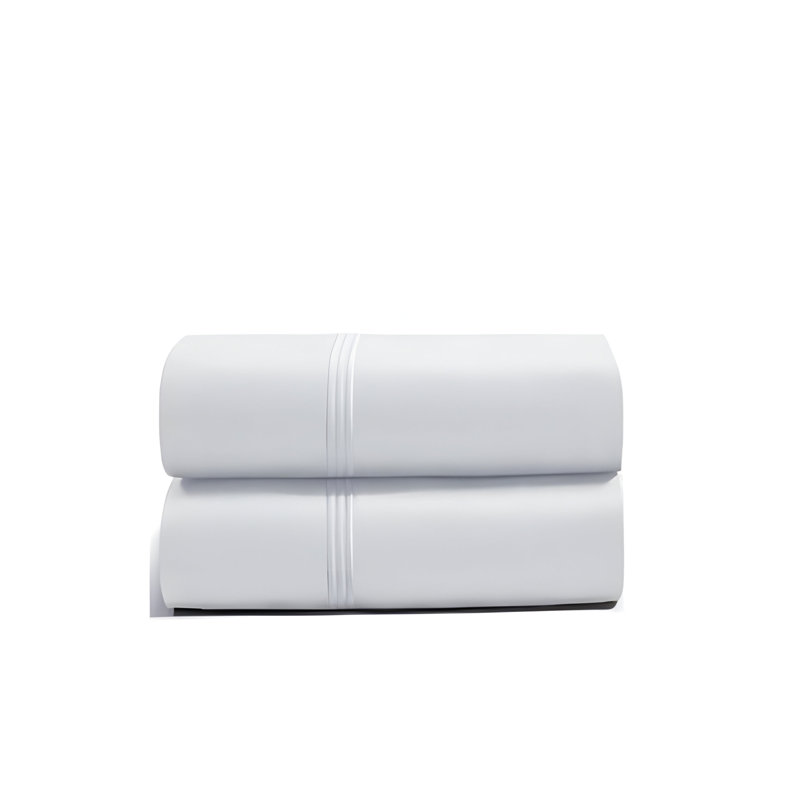 400TC Luxurious Triple Embroidery Cotton Sateen Pillowcases (Set Of 2), 20" x 26", White