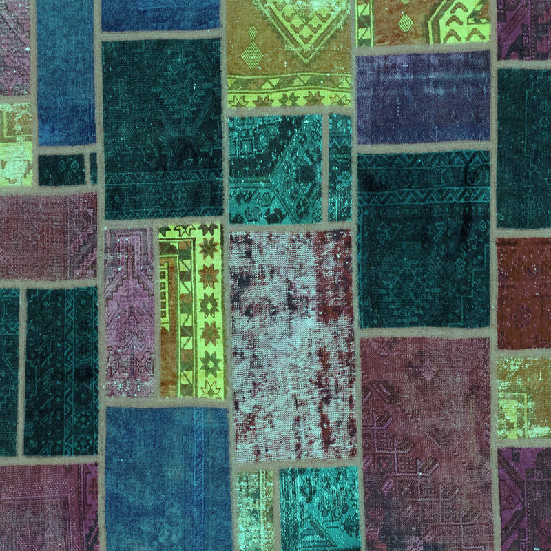Tapis turquoise / vin / bleu en coton tissé à la machine Madisonrose, Carré 7 pi
