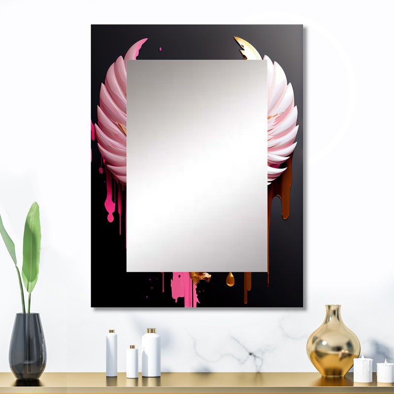 Pink,Gold And Black Angel Wings I - Wings Angel Wall Mirror, Gold Decorative Mirror, Printed Metal Art, 32" x 24"
