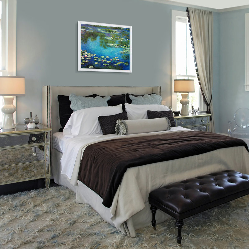 «Water Lilies (Drifting)», reproduction d'art sur toile, H 22,75 po x l 26,75 po x P 2 po, Arrondi blanc moderne