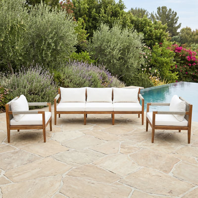 3-Piece Garden Conversation Set With Water-Resistant Cushions - Outdoor Lounge Furniture