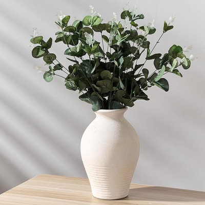 Vase en céramique rustique de style campagnard, vase en terre cuite blanchie de 9,2 pouces, vases décoratifs en poterie, vases décoratifs en argile pour la maison, table, salon, tablette, décoration de manteau de cheminée