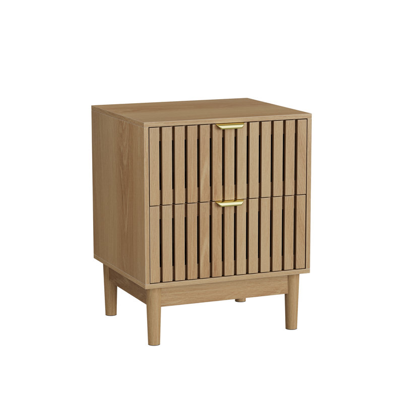 Oak Nature 2-drawer Grille Design Bedside Cabinet
