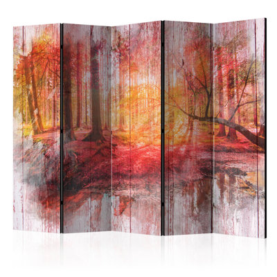 Grunlien 225cm W x 172cm H 5 - Panel Solid Wood Folding Room Divider