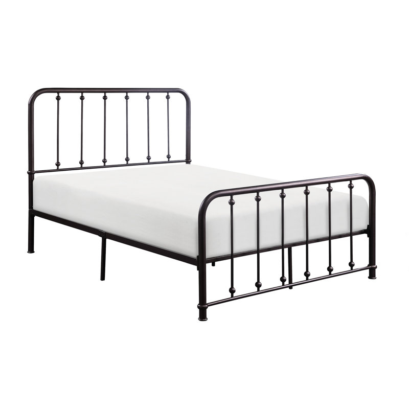 Lit plateforme double avec structure en métal bronze antique - Tête de lit et accents de couleur foncée pour la chambre à coucher