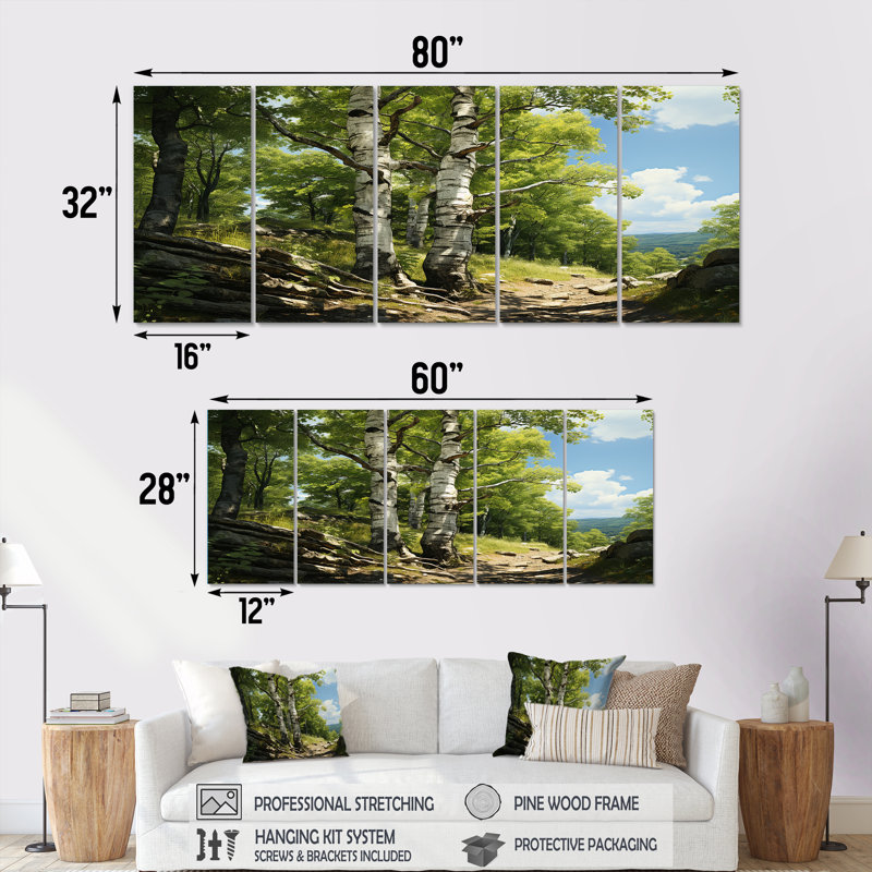 Ensemble d'art mural 5 pièces Birch Tree Forest Essence I, H 28 po x l 60 po