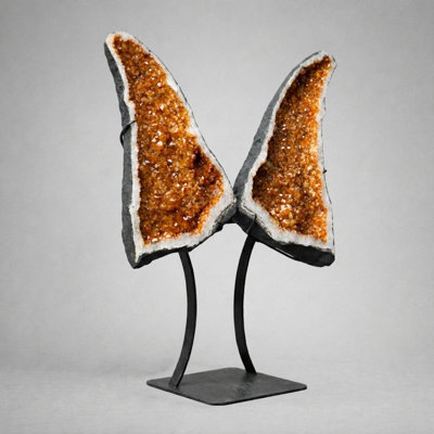 Large 5 ft Genuine Citrine Butterfly Wings on Custom Stand – Crystal Sculpture