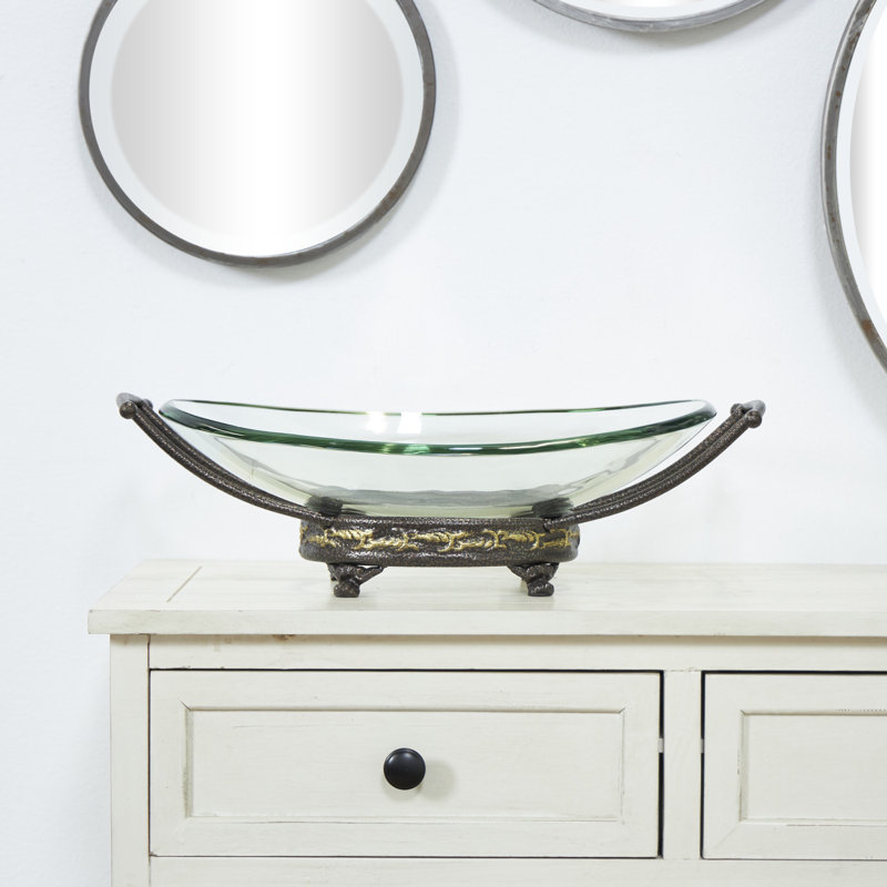 Bol de service en verre trempé avec base en métal brun