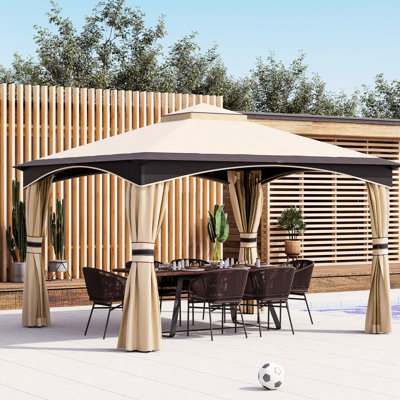 Pavillon de jardin extérieur avec 2 auvents et structure en acier, pour patio, pelouse, auvent double 10 pi x 12 pi de jardin, entièrement clos, pelouse
