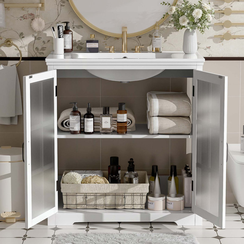 Meuble-lavabo sophistiqué avec des matériaux de qualité et un design élégant, Blanc