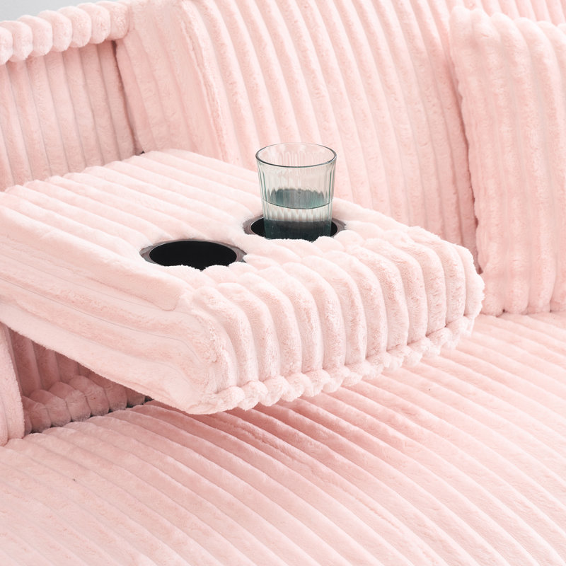 72''Modern Corduroy Convertible Folding Sofa Bed with Cup Holder, Pink Corduroy, 31.1" H x 72.04" W x 38.58" D