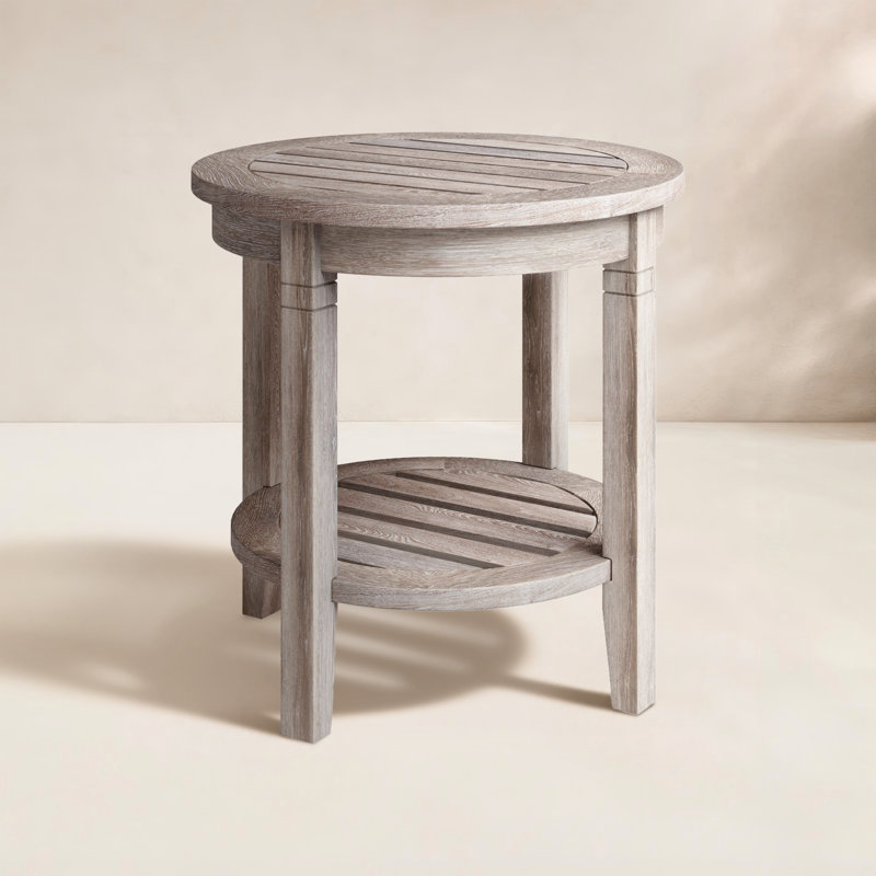 Colden Round Teak Outdoor Side Table , in. W in. D, Weathered Gray, 18"