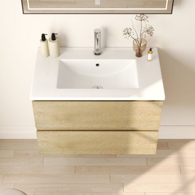 Cove 30'' Fully Assembled Wall Mounted Bathroom Vanity with Ceramic Sink Top,  Floating Bathroom Bathroom Vanities