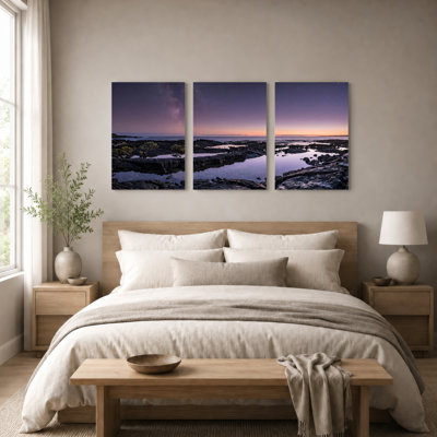 Ensemble de 3 tableaux sur toile représentant un ciel nocturne, pour la décoration du salon et de la chambre.