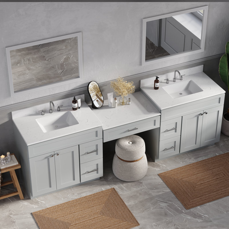 103'' Double Bathroom Vanity with Quartz Top, Gray