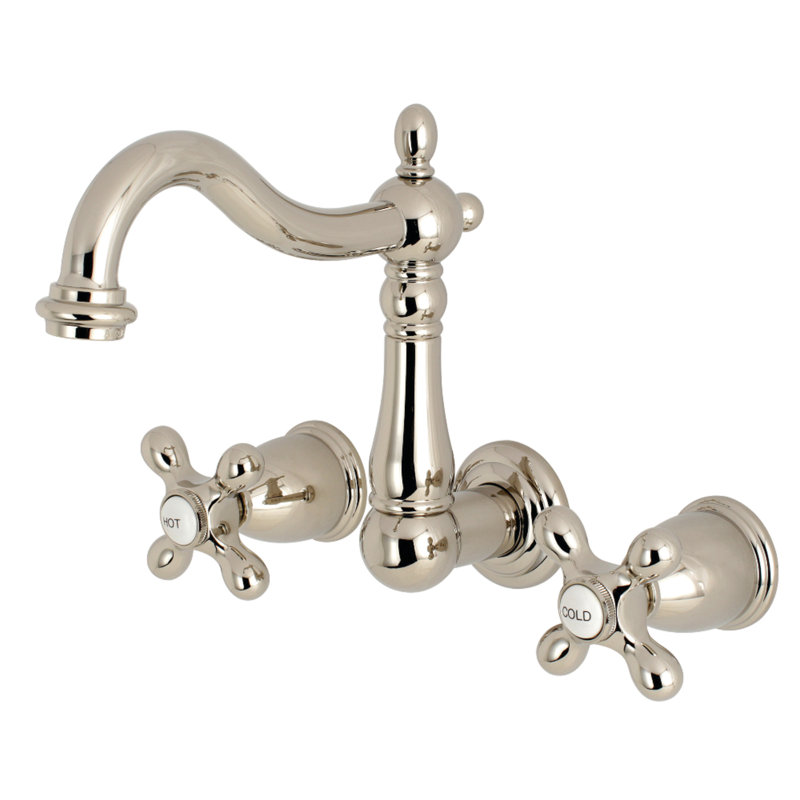 Kingston Brass Heritage Two-Handle 3-Hole Wall Mount Bathroom Faucet, Polished Nickel