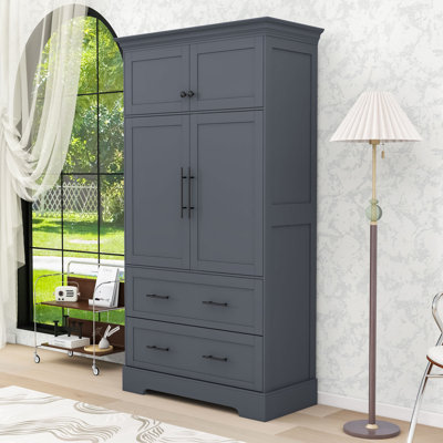 Classic Freestanding 4-Door Kitchen Pantry Cabinet with Pull-Out Trays, Ample Storage and Anti-Tip Design