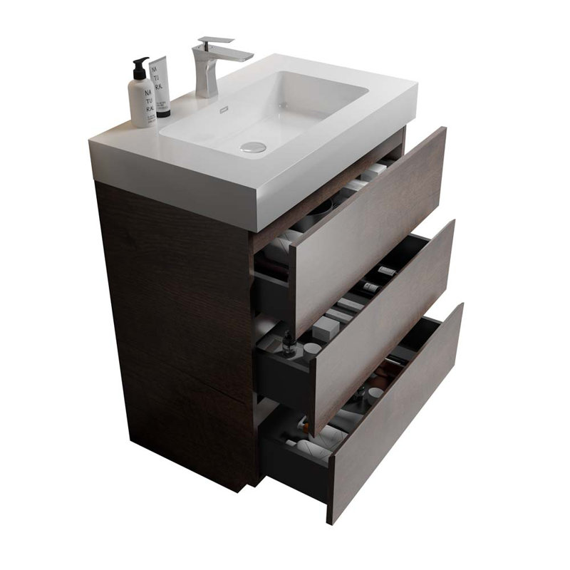 29.9'' Single Bathroom Vanity with Sink, White/Walnut