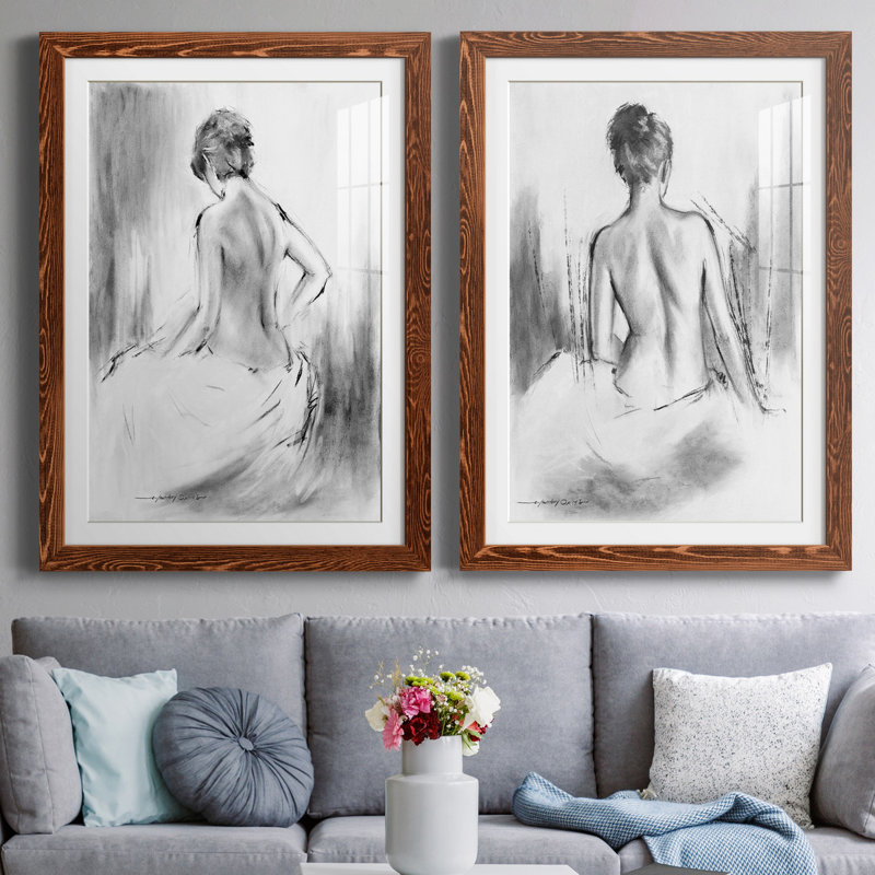 «Soft Silhouette V», ensemble de 2 reproductions sur toile, Impression encadrée avec passe-partout, H 44 po x l 31 po, Noyer