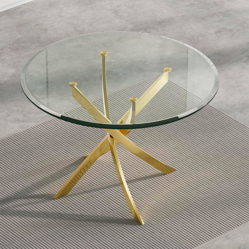 Table de salle à manger à piédestal Gupton, 29,5 po H x 36 po L x 36 po l, Doré