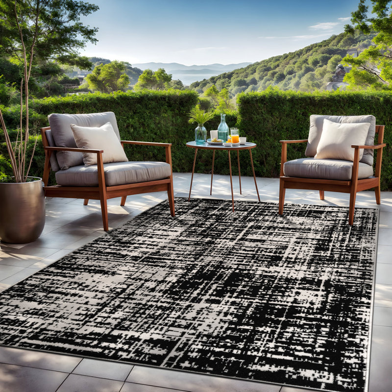 Tapis d'extérieur abstrait, Rectangle 8' x 10', Black
