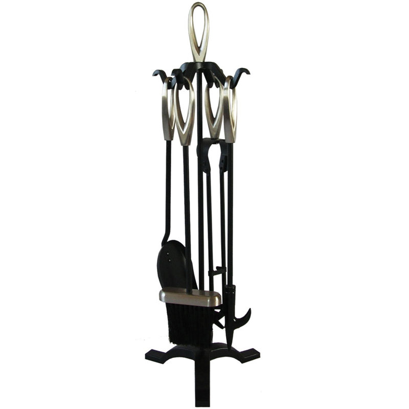 Leonie Steel Fireplace Tool Set, Black/Nickel, 52.5 cm H x 21 cm W x 20 cm D