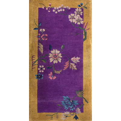 1920s Wool Hand Knotted Pile Rectangle Floral Purple / Lavender Mauve Antique Rug