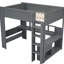 Lit mezzanine double en bois avec bureau et multi, éclairage à DEL, station de charge, rangement gris foncé, éclairage, prise de courant,